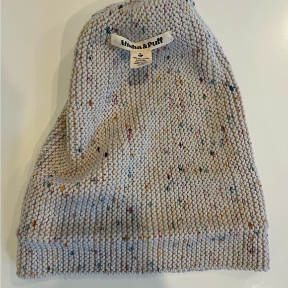 Misha & Puff Merino Wool confetti cream pom pom adult hat, Like New! - Picture 7 of 7